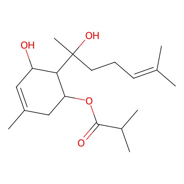 2D Structure of [(1R,5S,6S)-5-hydroxy-6-[(2S)-2-hydroxy-6-methylhept-5-en-2-yl]-3-methylcyclohex-3-en-1-yl] 2-methylpropanoate