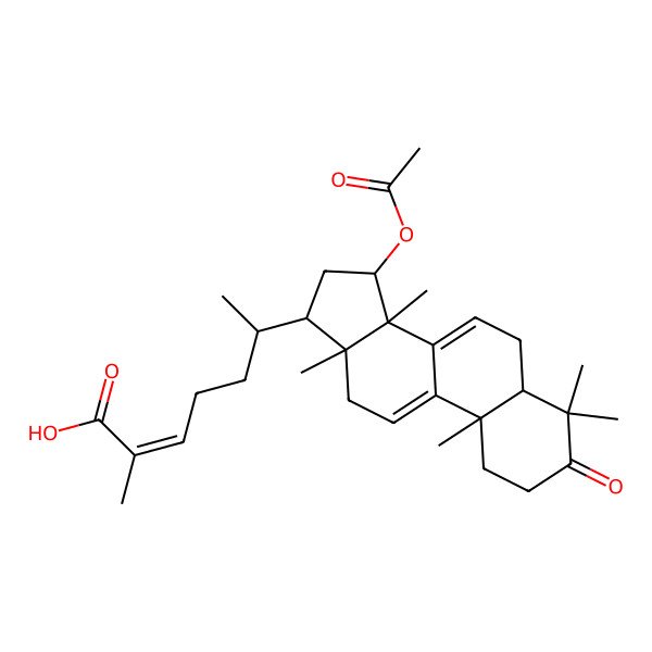 2D Structure of (Z,6R)-6-[(5R,10S,13R,14R,17R)-15-acetyloxy-4,4,10,13,14-pentamethyl-3-oxo-1,2,5,6,12,15,16,17-octahydrocyclopenta[a]phenanthren-17-yl]-2-methylhept-2-enoic acid