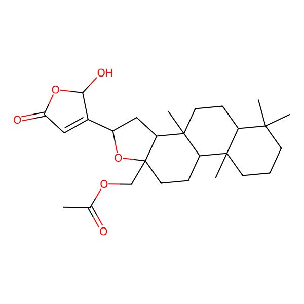 2D Structure of (2-(2-Hydroxy-5-oxo-2,5-dihydro-3-furanyl)-3b,6,6,9a-tetramethyltetradecahydrophenanthro[2,1-b]furan-11a(2H)-yl)methyl acetate