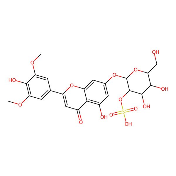2D Structure of [(2S,3S,5S)-4,5-dihydroxy-2-[5-hydroxy-2-(4-hydroxy-3,5-dimethoxyphenyl)-4-oxochromen-7-yl]oxy-6-(hydroxymethyl)oxan-3-yl] hydrogen sulfate