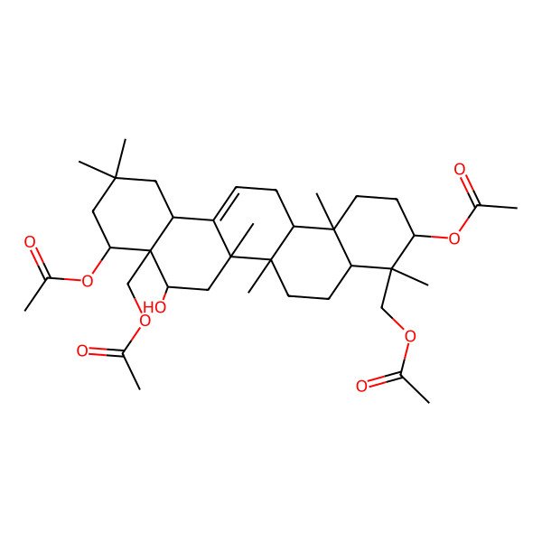 2D Structure of [(3S,4S,4aR,6aR,6bS,8R,8aR,9R,12aS,14aR,14bR)-3,9-diacetyloxy-8a-(acetyloxymethyl)-8-hydroxy-4,6a,6b,11,11,14b-hexamethyl-1,2,3,4a,5,6,7,8,9,10,12,12a,14,14a-tetradecahydropicen-4-yl]methyl acetate