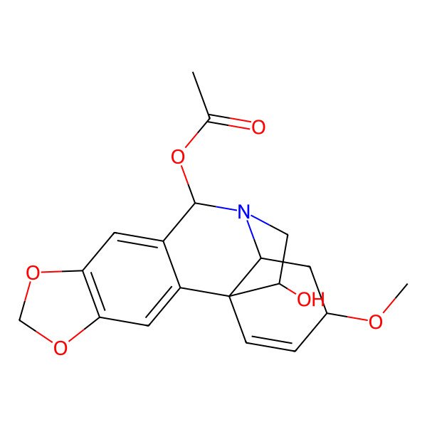 2D Structure of (18-Hydroxy-15-methoxy-5,7-dioxa-12-azapentacyclo[10.5.2.01,13.02,10.04,8]nonadeca-2,4(8),9,16-tetraen-11-yl) acetate