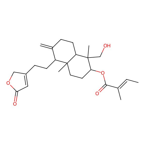 2D Structure of [1-(hydroxymethyl)-1,4a-dimethyl-6-methylidene-5-[2-(5-oxo-2H-furan-3-yl)ethyl]-3,4,5,7,8,8a-hexahydro-2H-naphthalen-2-yl] 2-methylbut-2-enoate