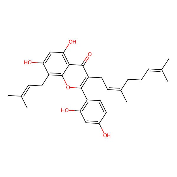 2D Structure of 2-(2,4-Dihydroxyphenyl)-3-(3,7-dimethylocta-2,6-dienyl)-5,7-dihydroxy-8-(3-methylbut-2-enyl)chromen-4-one