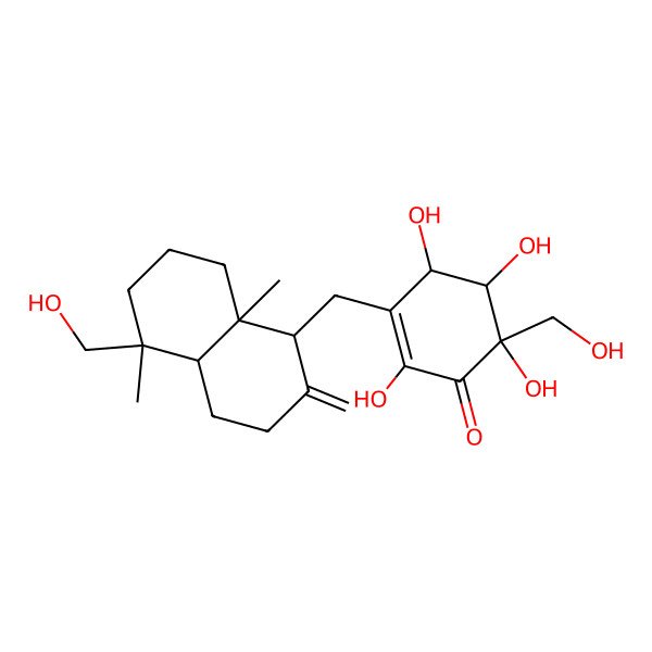 2D Structure of 2,4,5,6-tetrahydroxy-6-(hydroxymethyl)-3-[[5-(hydroxymethyl)-5,8a-dimethyl-2-methylidene-3,4,4a,6,7,8-hexahydro-1H-naphthalen-1-yl]methyl]cyclohex-2-en-1-one