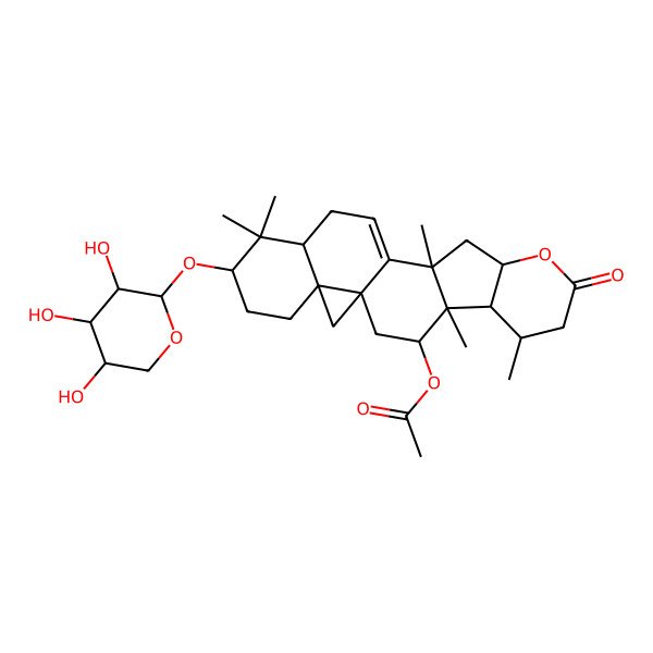 2D Structure of [4,6,12,17,17-Pentamethyl-8-oxo-18-(3,4,5-trihydroxyoxan-2-yl)oxy-9-oxahexacyclo[11.9.0.01,21.04,12.05,10.016,21]docos-13-en-3-yl] acetate