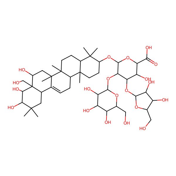 2D Structure of (2S,3S,4S,5R,6R)-6-[[(3S,4aR,6aR,6bS,8R,8aR,9S,10R,12aS,14aR,14bR)-8,9,10-trihydroxy-8a-(hydroxymethyl)-4,4,6a,6b,11,11,14b-heptamethyl-1,2,3,4a,5,6,7,8,9,10,12,12a,14,14a-tetradecahydropicen-3-yl]oxy]-4-[(2S,3R,4R,5S)-3,4-dihydroxy-5-(hydroxymethyl)oxolan-2-yl]oxy-3-hydroxy-5-[(2S,3R,4S,5R,6R)-3,4,5-trihydroxy-6-(hydroxymethyl)oxan-2-yl]oxyoxane-2-carboxylic acid