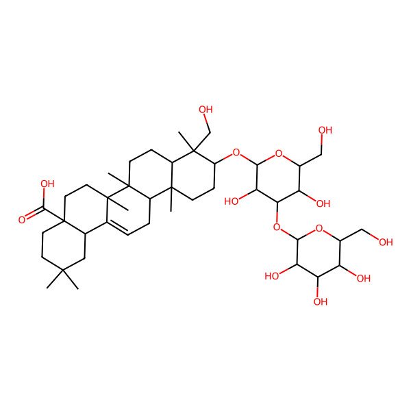 2D Structure of (4aS,6aR,6aS,6bR,8aR,9R,10S,12aR,14bS)-10-[(2R,3R,4S,5R,6R)-3,5-dihydroxy-6-(hydroxymethyl)-4-[(2S,3R,4S,5S,6R)-3,4,5-trihydroxy-6-(hydroxymethyl)oxan-2-yl]oxyoxan-2-yl]oxy-9-(hydroxymethyl)-2,2,6a,6b,9,12a-hexamethyl-1,3,4,5,6,6a,7,8,8a,10,11,12,13,14b-tetradecahydropicene-4a-carboxylic acid