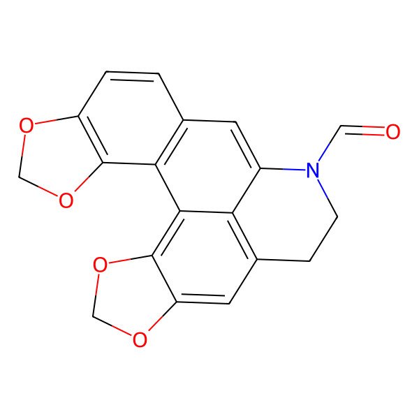 2D Structure of 4,6,19,21-Tetraoxa-13-azahexacyclo[10.10.1.02,10.03,7.016,23.018,22]tricosa-1,3(7),8,10,12(23),16,18(22)-heptaene-13-carbaldehyde