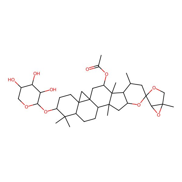 2D Structure of [(1S,1'R,3'R,4S,4'R,5S,5'R,6'R,10'S,12'S,13'S,16'R,18'S,21'R)-1,4',6',12',17',17'-hexamethyl-18'-[(2R,3R,4S,5S)-3,4,5-trihydroxyoxan-2-yl]oxyspiro[3,6-dioxabicyclo[3.1.0]hexane-4,8'-9-oxahexacyclo[11.9.0.01,21.04,12.05,10.016,21]docosane]-3'-yl] acetate
