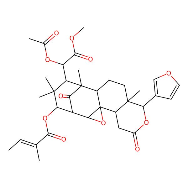 2D Structure of [(1S,2R,4S,5R,9R,10R,13R,14S,15S,17R)-15-[(1S)-1-acetyloxy-2-methoxy-2-oxoethyl]-9-(furan-3-yl)-10,14,16,16-tetramethyl-7,18-dioxo-3,8-dioxapentacyclo[12.3.1.02,4.04,13.05,10]octadecan-17-yl] (E)-2-methylbut-2-enoate