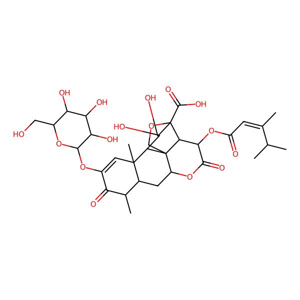 2D Structure of 3-(3,4-Dimethylpent-2-enoyloxy)-15,16-dihydroxy-9,13-dimethyl-4,10-dioxo-11-[3,4,5-trihydroxy-6-(hydroxymethyl)oxan-2-yl]oxy-5,18-dioxapentacyclo[12.5.0.01,6.02,17.08,13]nonadec-11-ene-17-carboxylic acid
