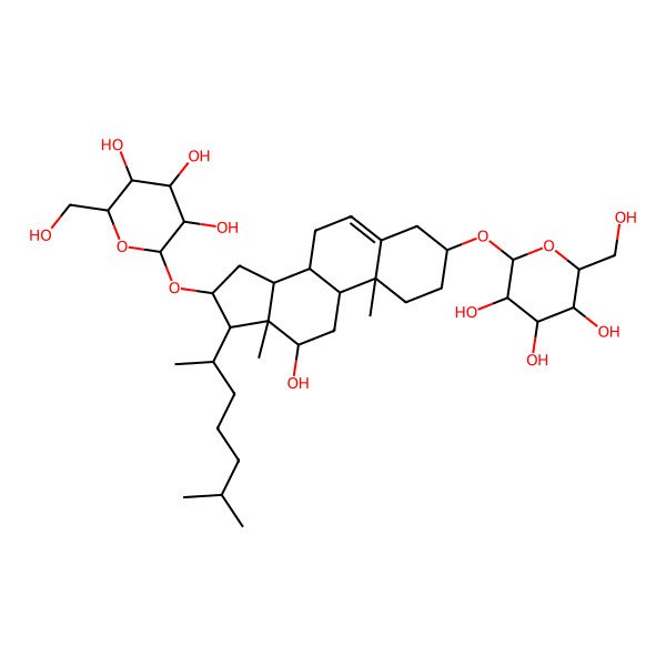 2D Structure of 2-[[12-hydroxy-10,13-dimethyl-17-(6-methylheptan-2-yl)-16-[3,4,5-trihydroxy-6-(hydroxymethyl)oxan-2-yl]oxy-2,3,4,7,8,9,11,12,14,15,16,17-dodecahydro-1H-cyclopenta[a]phenanthren-3-yl]oxy]-6-(hydroxymethyl)oxane-3,4,5-triol