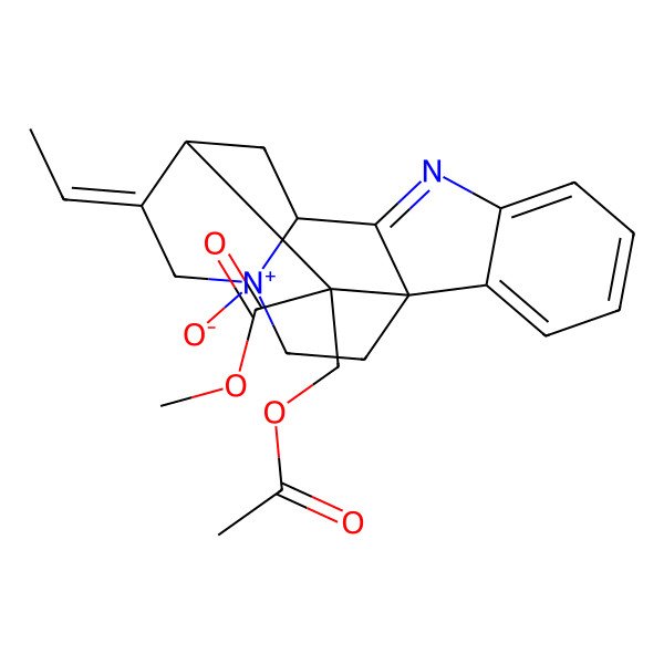 2D Structure of methyl (1S,10S,12S,13E)-18-(acetyloxymethyl)-13-ethylidene-15-oxido-8-aza-15-azoniapentacyclo[10.5.1.01,9.02,7.010,15]octadeca-2,4,6,8-tetraene-18-carboxylate