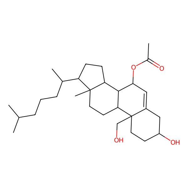 2D Structure of [(3S,7R,8S,9S,10S,13R,14S,17R)-3-hydroxy-10-(hydroxymethyl)-13-methyl-17-[(2R)-6-methylheptan-2-yl]-2,3,4,7,8,9,11,12,14,15,16,17-dodecahydro-1H-cyclopenta[a]phenanthren-7-yl] acetate