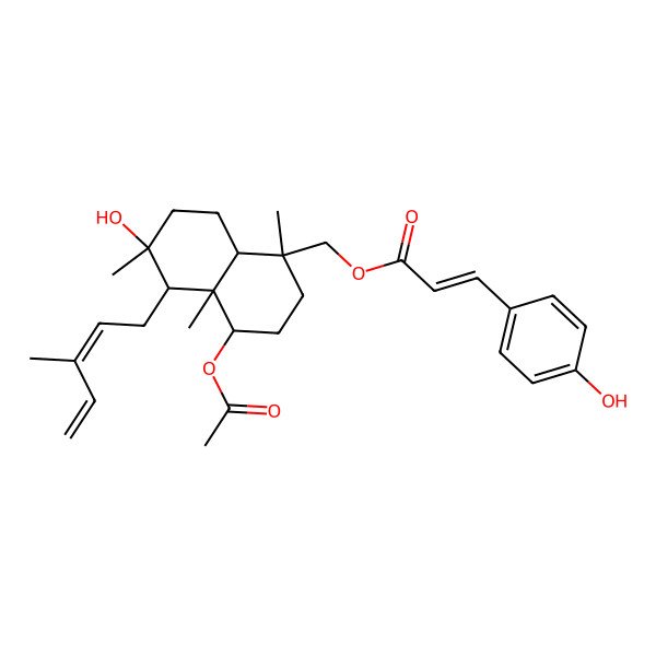 2D Structure of [(1R,4R,4aS,5R,6R,8aS)-4-acetyloxy-6-hydroxy-1,4a,6-trimethyl-5-[(2E)-3-methylpenta-2,4-dienyl]-3,4,5,7,8,8a-hexahydro-2H-naphthalen-1-yl]methyl (Z)-3-(4-hydroxyphenyl)prop-2-enoate