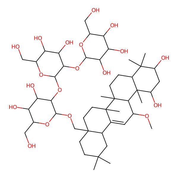 2D Structure of 2-[2-[2-[(10,12-Dihydroxy-13-methoxy-2,2,6a,6b,9,9,12a-heptamethyl-1,3,4,5,6,6a,7,8,8a,10,11,12,13,14b-tetradecahydropicen-4a-yl)methoxy]-4,5-dihydroxy-6-(hydroxymethyl)oxan-3-yl]oxy-4,5-dihydroxy-6-(hydroxymethyl)oxan-3-yl]oxy-6-(hydroxymethyl)oxane-3,4,5-triol