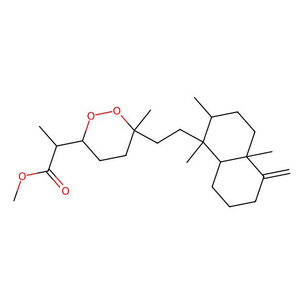 2D Structure of methyl (2R)-2-[(3R,6R)-6-[2-[(1R,2S,4aS,8aS)-1,2,4a-trimethyl-5-methylidene-3,4,6,7,8,8a-hexahydro-2H-naphthalen-1-yl]ethyl]-6-methyldioxan-3-yl]propanoate