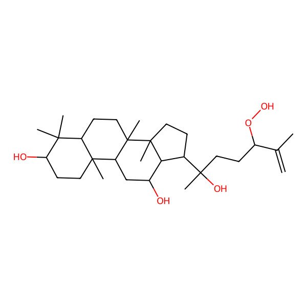 2D Structure of (3R,5R,8R,9R,10R,12R,13R,14R,17S)-17-[(2S,5R)-5-hydroperoxy-2-hydroxy-6-methylhept-6-en-2-yl]-4,4,8,10,14-pentamethyl-2,3,5,6,7,9,11,12,13,15,16,17-dodecahydro-1H-cyclopenta[a]phenanthrene-3,12-diol
