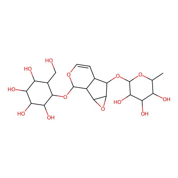 2D Structure of 5-(Hydroxymethyl)-6-[[5-(3,4,5-trihydroxy-6-methyloxan-2-yl)oxy-3,9-dioxatricyclo[4.4.0.02,4]dec-7-en-10-yl]oxy]cyclohexane-1,2,3,4-tetrol