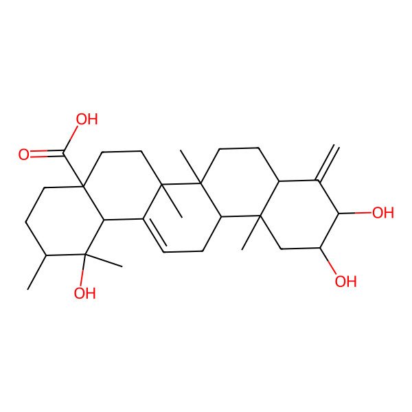 2D Structure of (1R,2R,4aS,6aR,6aS,6bR,8aR,10S,11R,12aR,14bS)-1,10,11-trihydroxy-1,2,6a,6b,12a-pentamethyl-9-methylidene-2,3,4,5,6,6a,7,8,8a,10,11,12,13,14b-tetradecahydropicene-4a-carboxylic acid