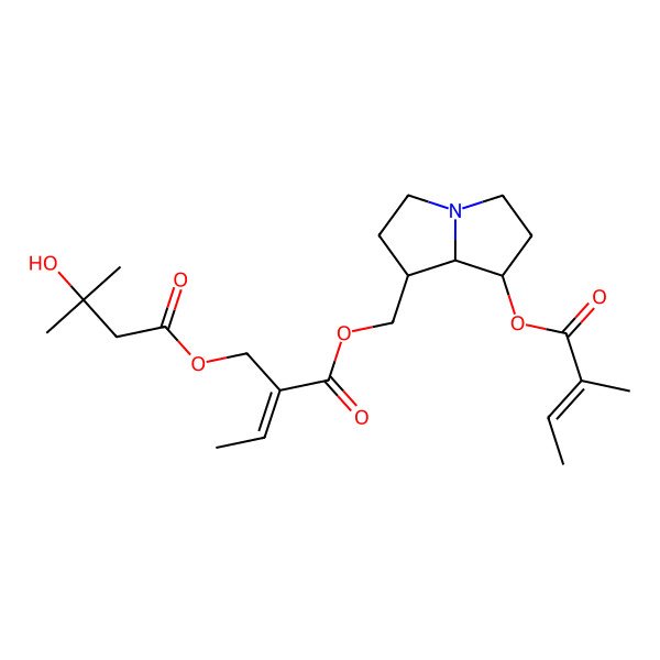 2D Structure of [7-(2-methylbut-2-enoyloxy)-2,3,5,6,7,8-hexahydro-1H-pyrrolizin-1-yl]methyl 2-[(3-hydroxy-3-methylbutanoyl)oxymethyl]but-2-enoate
