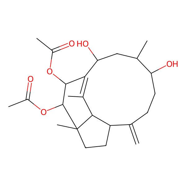 2D Structure of [(1R,5R,6R,8S,10R,11R,12S,15S)-11-acetyloxy-5,8-dihydroxy-6,12,16-trimethyl-2-methylidene-10-tricyclo[7.5.2.012,15]hexadec-9(16)-enyl] acetate