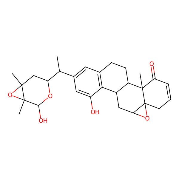2D Structure of 13-Hydroxy-15-[1-(2-hydroxy-1,6-dimethyl-3,7-dioxabicyclo[4.1.0]heptan-4-yl)ethyl]-2-methyl-8-oxapentacyclo[9.8.0.02,7.07,9.012,17]nonadeca-4,12(17),13,15-tetraen-3-one