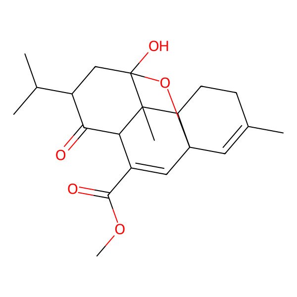 2D Structure of methyl (1R,4R,6R,8S,9R,10R)-8-hydroxy-9,13-dimethyl-5-oxo-6-propan-2-yl-15-oxatetracyclo[6.6.1.01,10.04,9]pentadeca-2,13-diene-3-carboxylate