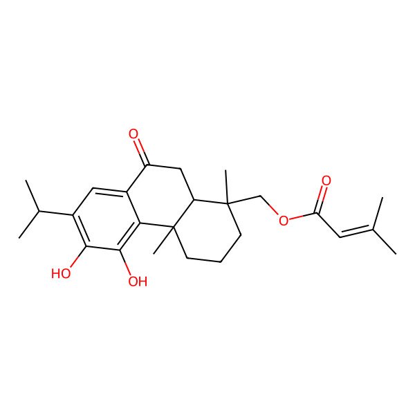 2D Structure of [(1S,4aS,10aR)-5,6-dihydroxy-1,4a-dimethyl-9-oxo-7-propan-2-yl-3,4,10,10a-tetrahydro-2H-phenanthren-1-yl]methyl 3-methylbut-2-enoate