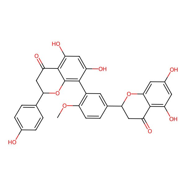 2D Structure of (2S)-8-[5-[(2S)-5,7-dihydroxy-4-oxo-2,3-dihydrochromen-2-yl]-2-methoxyphenyl]-5,7-dihydroxy-2-(4-hydroxyphenyl)-2,3-dihydrochromen-4-one