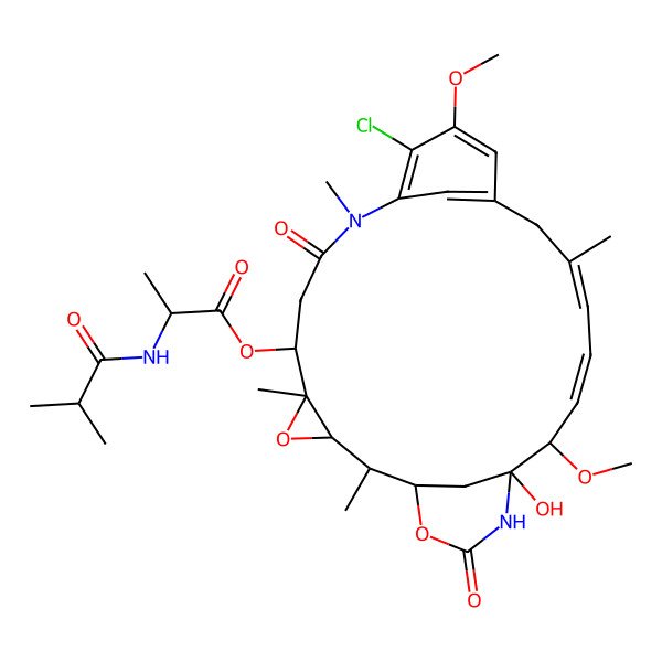 2D Structure of (11-Chloro-21-hydroxy-12,20-dimethoxy-2,5,9,16-tetramethyl-8,23-dioxo-4,24-dioxa-9,22-diazatetracyclo[19.3.1.110,14.03,5]hexacosa-10,12,14(26),16,18-pentaen-6-yl) 2-(2-methylpropanoylamino)propanoate