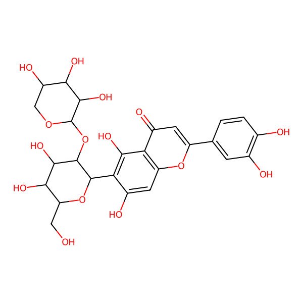 2D Structure of 6-[(2S,3R,4S,5S,6R)-4,5-dihydroxy-6-(hydroxymethyl)-3-[(2R,3S,4R,5S)-3,4,5-trihydroxyoxan-2-yl]oxyoxan-2-yl]-2-(3,4-dihydroxyphenyl)-5,7-dihydroxychromen-4-one