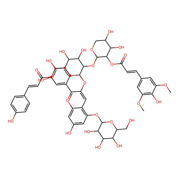 2D Structure of [(2R,3S,4S,5S,6S)-5-[(2S,3S,4S,5S)-4,5-dihydroxy-3-[3-(4-hydroxy-3,5-dimethoxyphenyl)prop-2-enoyloxy]oxan-2-yl]oxy-6-[2-(3,4-dihydroxyphenyl)-7-hydroxy-5-[(2S,3S,4R,5S,6R)-3,4,5-trihydroxy-6-(hydroxymethyl)oxan-2-yl]oxychromenylium-3-yl]oxy-3,4-dihydroxyoxan-2-yl]methyl 3-(4-hydroxyphenyl)prop-2-enoate