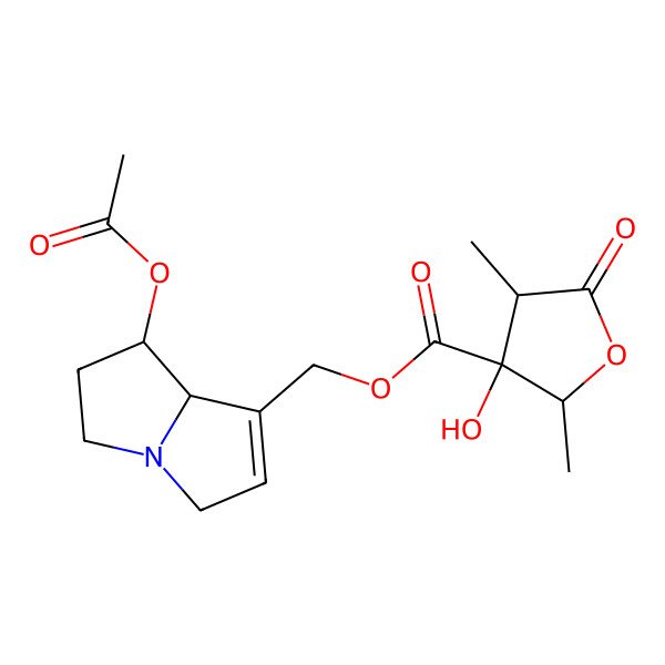 2D Structure of (7-acetyloxy-5,6,7,8-tetrahydro-3H-pyrrolizin-1-yl)methyl 3-hydroxy-2,4-dimethyl-5-oxooxolane-3-carboxylate 2D Structure of (7-acetyloxy-5,6,7,8-tetrahydro-3H-pyrrolizin-1-yl)methyl 3-hydroxy-2,4-dimethyl-5-oxooxolane-3-carboxylate