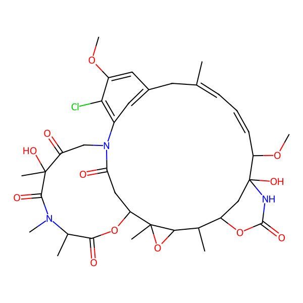 2D Structure of (1S,2S,4S,5R,6S,10S,12Z,14E,28S)-20-chloro-10,25-dihydroxy-11,19-dimethoxy-2,5,15,25,27,28-hexamethyl-3,7,30-trioxa-9,22,27-triazapentacyclo[20.8.2.16,10.117,21.02,4]tetratriaconta-12,14,17(33),18,20-pentaene-8,24,26,29,32-pentone