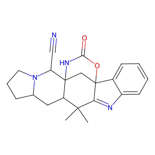 2D Structure of 10,10-Dimethyl-21-oxo-22-oxa-8,17,20-triazahexacyclo[17.3.1.01,9.02,7.011,19.013,17]tricosa-2,4,6,8-tetraene-18-carbonitrile