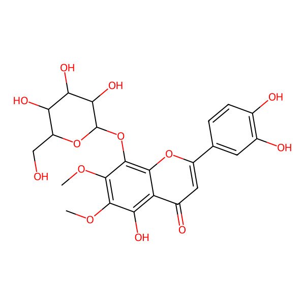 2D Structure of 2-(3,4-dihydroxyphenyl)-5-hydroxy-6,7-dimethoxy-8-[(2S,3R,4S,5S,6R)-3,4,5-trihydroxy-6-(hydroxymethyl)oxan-2-yl]oxychromen-4-one