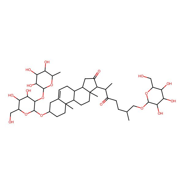 2D Structure of (3S,8S,9S,10R,13S,14S,17R)-3-[(2R,3R,4S,5S,6R)-4,5-dihydroxy-6-(hydroxymethyl)-3-[(2S,3R,4R,5R,6S)-3,4,5-trihydroxy-6-methyloxan-2-yl]oxyoxan-2-yl]oxy-10,13-dimethyl-17-[(2S,6R)-6-methyl-3-oxo-7-[(2R,3R,4S,5S,6R)-3,4,5-trihydroxy-6-(hydroxymethyl)oxan-2-yl]oxyheptan-2-yl]-1,2,3,4,7,8,9,11,12,14,15,17-dodecahydrocyclopenta[a]phenanthren-16-one