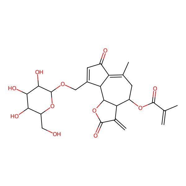 2D Structure of [6-methyl-3-methylidene-2,7-dioxo-9-[[3,4,5-trihydroxy-6-(hydroxymethyl)oxan-2-yl]oxymethyl]-4,5,9a,9b-tetrahydro-3aH-azuleno[4,5-b]furan-4-yl] 2-methylprop-2-enoate