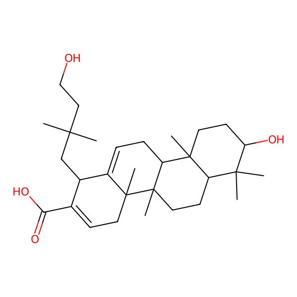 2D Structure of (1S,4aS,4bR,6aR,8S,10aR,10bR)-8-hydroxy-1-(4-hydroxy-2,2-dimethylbutyl)-4a,4b,7,7,10a-pentamethyl-1,4,5,6,6a,8,9,10,10b,11-decahydrochrysene-2-carboxylic acid 2D Structure of (1S,4aS,4bR,6aR,8S,10aR,10bR)-8-hydroxy-1-(4-hydroxy-2,2-dimethylbutyl)-4a,4b,7,7,10a-pentamethyl-1,4,5,6,6a,8,9,10,10b,11-decahydrochrysene-2-carboxylic acid