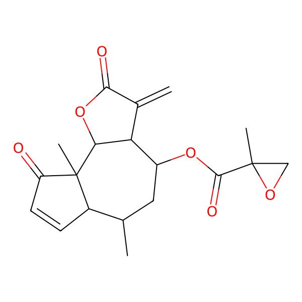 2D Structure of (6,9a-Dimethyl-3-methylidene-2,9-dioxo-3a,4,5,6,6a,9b-hexahydroazuleno[4,5-b]furan-4-yl) 2-methyloxirane-2-carboxylate