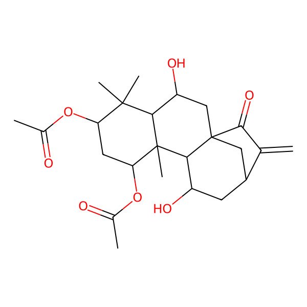2D Structure of (8-Acetyloxy-3,11-dihydroxy-5,5,9-trimethyl-14-methylidene-15-oxo-6-tetracyclo[11.2.1.01,10.04,9]hexadecanyl) acetate