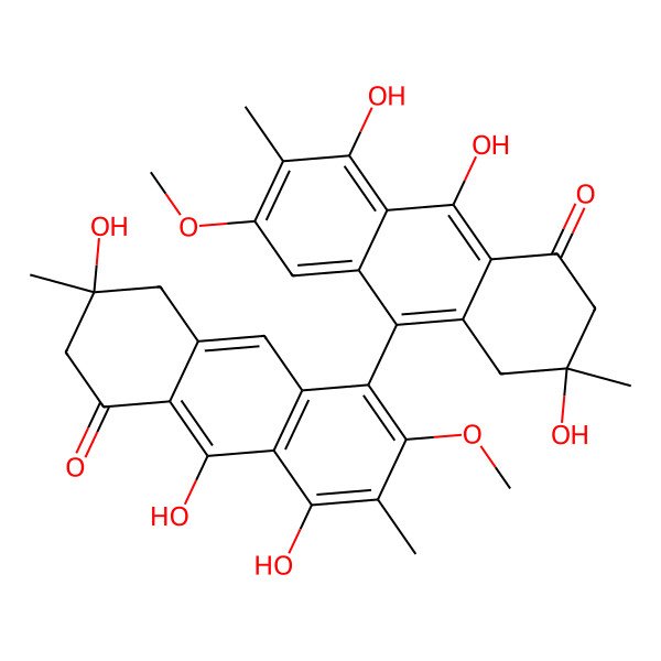 2D Structure of 3,8,9-Trihydroxy-6-methoxy-3,7-dimethyl-5-(2,5,10-trihydroxy-7-methoxy-2,6-dimethyl-4-oxo-1,3-dihydroanthracen-9-yl)-2,4-dihydroanthracen-1-one