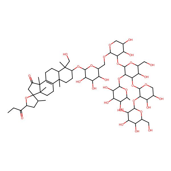2D Structure of (3S,3'R,4S,5R,5'S,10S,13S,14S,17S)-3-[(2R,3R,4S,5S,6R)-6-[[(2S,3R,4S,5S)-3-[(2S,3R,4S,5R,6R)-4-[(2S,3R,4S,5S)-4,5-dihydroxy-3-[(2S,3R,4S,5S,6R)-3,4,5-trihydroxy-6-(hydroxymethyl)oxan-2-yl]oxyoxan-2-yl]oxy-5-hydroxy-6-(hydroxymethyl)-3-[(2S,3R,4R,5R,6S)-3,4,5-trihydroxy-6-methyloxan-2-yl]oxyoxan-2-yl]oxy-4,5-dihydroxyoxan-2-yl]oxymethyl]-3,4,5-trihydroxyoxan-2-yl]oxy-4-(hydroxymethyl)-3',4,10,13,14-pentamethyl-5'-propanoylspiro[2,3,5,6,7,11,12,16-octahydro-1H-cyclopenta[a]phenanthrene-17,2'-oxolane]-15-one