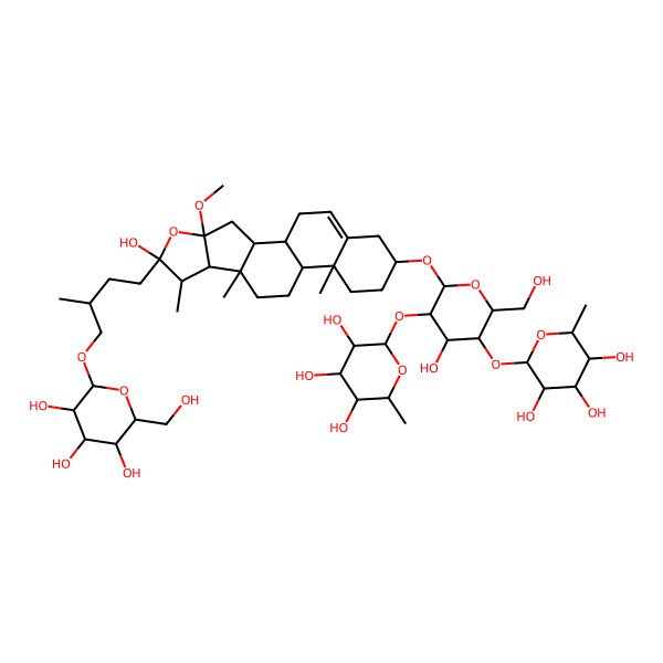 2D Structure of (2S,3R,4R,5R,6S)-2-[(2R,3S,4S,5R,6R)-4-hydroxy-6-[[(1S,2S,4S,6S,7S,8R,9S,12S,13R,16S)-6-hydroxy-4-methoxy-7,9,13-trimethyl-6-[(3R)-3-methyl-4-[(2R,3R,4S,5S,6R)-3,4,5-trihydroxy-6-(hydroxymethyl)oxan-2-yl]oxybutyl]-5-oxapentacyclo[10.8.0.02,9.04,8.013,18]icos-18-en-16-yl]oxy]-2-(hydroxymethyl)-5-[(2S,3R,4R,5R,6S)-3,4,5-trihydroxy-6-methyloxan-2-yl]oxyoxan-3-yl]oxy-6-methyloxane-3,4,5-triol