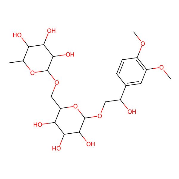 2D Structure of 2-[[6-[2-(3,4-Dimethoxyphenyl)-2-hydroxyethoxy]-3,4,5-trihydroxyoxan-2-yl]methoxy]-6-methyloxane-3,4,5-triol