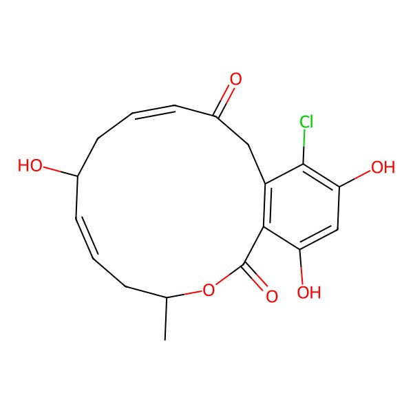 2D Structure of (4E,8E,11S)-18-chloro-7,15,17-trihydroxy-11-methyl-12-oxabicyclo[12.4.0]octadeca-1(14),4,8,15,17-pentaene-3,13-dione