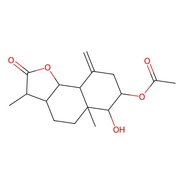 2D Structure of (6-hydroxy-3,5a-dimethyl-9-methylidene-2-oxo-3a,4,5,6,7,8,9a,9b-octahydro-3H-benzo[g][1]benzofuran-7-yl) acetate