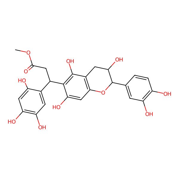 2D Structure of methyl (3R)-3-[(2R,3S)-2-(3,4-dihydroxyphenyl)-3,5,7-trihydroxy-3,4-dihydro-2H-chromen-6-yl]-3-(2,4,5-trihydroxyphenyl)propanoate